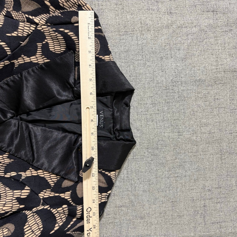Venus Women Brocade Blazer Jacket 4 Black Tan Swirl Tuxedo Collar Jacquard - Picture 7 of 11